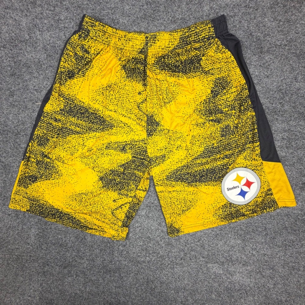 Pittsburgh‎ Steelers Mens Yellow Black Static Print Athletic Gym Shorts XL